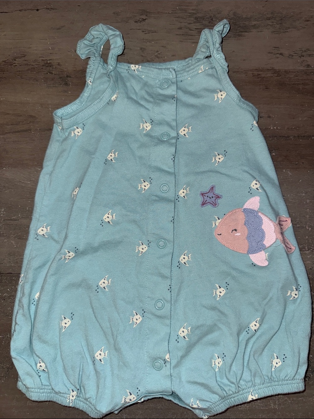 Carter's Light Blue Fish Appliqué Baby Romper